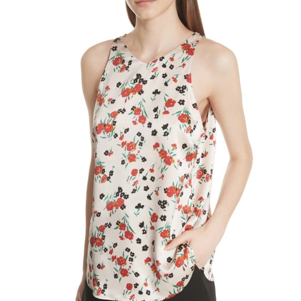 A.L.C. women’s pink floral print sleeveless silk blouse shirt top size 10
